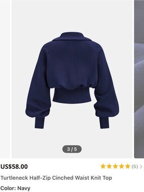 Commense Navy Turtleneck Half-Zip Cinched Waist Knit Bomber Jacket, S, NWT